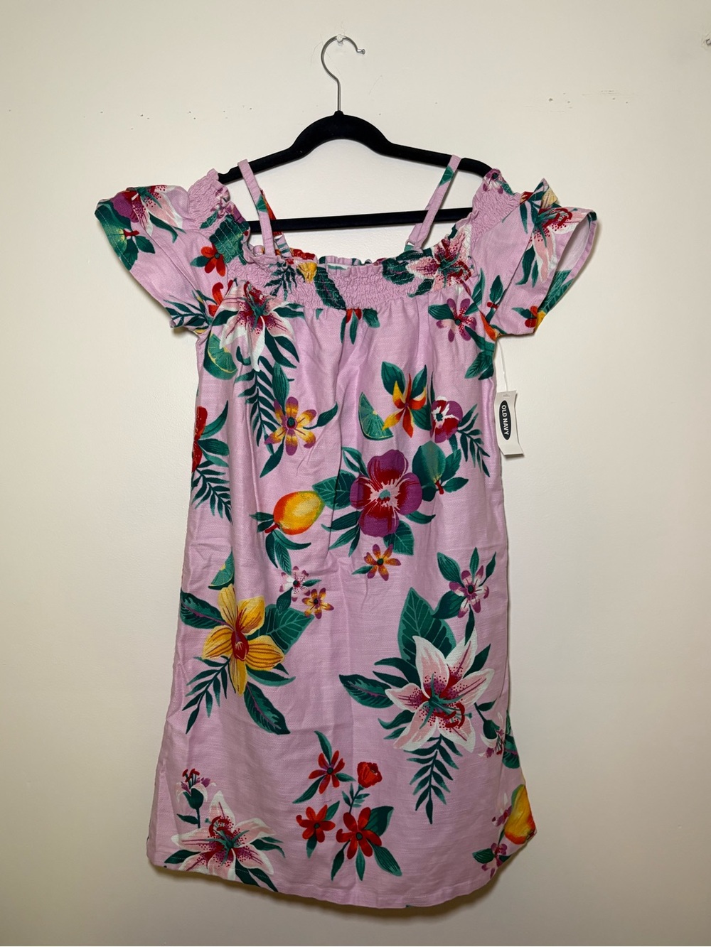 Old Navy NWT Girls 10-12 Purple Pink Floral Off-Shoulder Dress Summer Cotton L